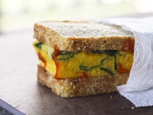Spinach, Ham & Pepper Jack Cheese Breakfast Sandwich - plus a