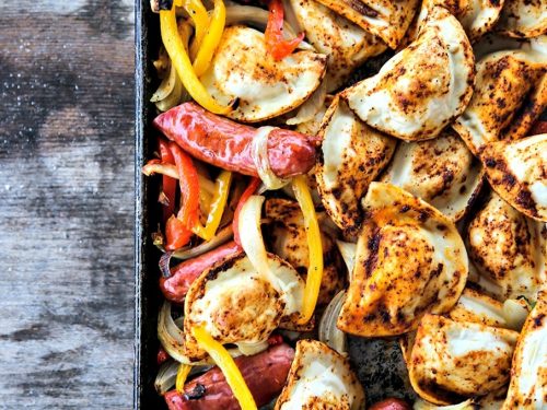 Homemade] Kielbasa and Pierogies with Peppers and Onions in a White Wine  and Garlic Glaze : r/food