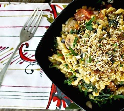 Chicken Sausage, Kale, and Mushroom One Pot Pasta {25 Minute Meal}